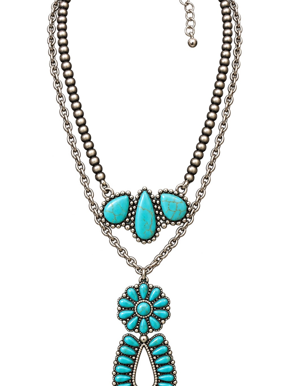Emma Turquoise Colored Stone Double-Layer Necklace - Women Jewelry
